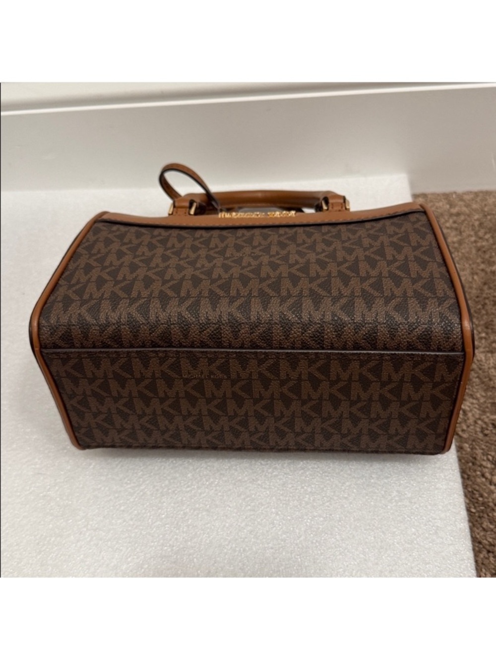 Michael Kors Brown and Tan Logo Dome Satchel with Gold Hardware NWT - Picture 3 of 6